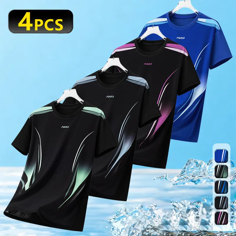 Men’s quick-dry T-shirt — gradient print sports fitness T-shirt, breathable polyester fabric, short sleeves and crew neck, suitable for running and workouts; sportswear that absorbs moisture and keeps skin cool—dry and comfortable throughout exercise.