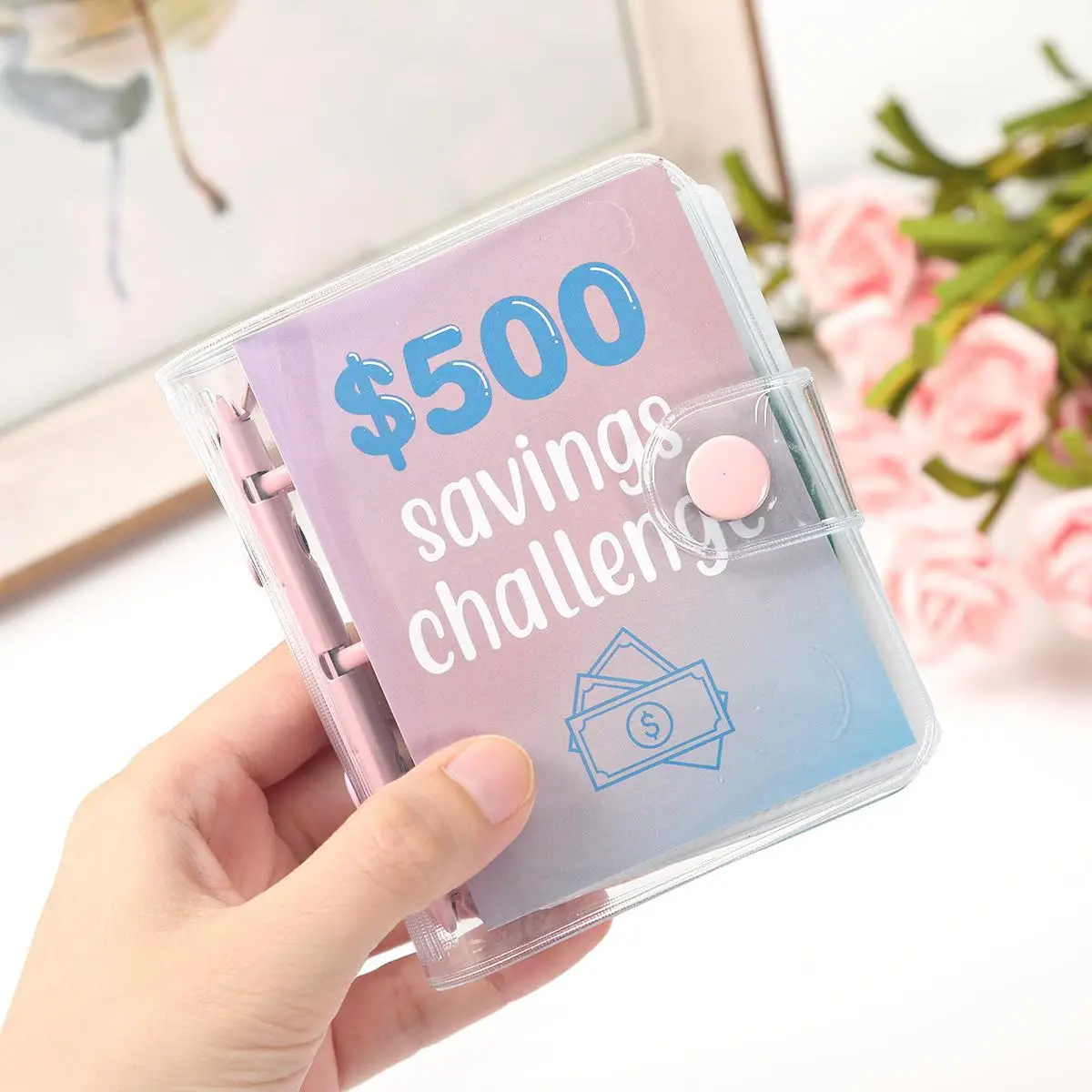 Mini Binder Saving Challenge Budget Enveloppe Wallet 500 Dollars Loose Leaf Notebook Planner Cash Binder Organizer