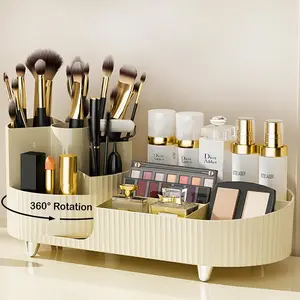 360? Rotating Vanity Makeup Organizer with Brush Holder, Large Spinning  Storage for Skincare, Perfumes and