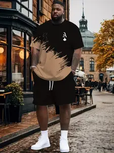Men's Plus Size Casual Sports Set, Fashion Activewear, Athleisure Wear Set, Breathable Outdoor T-Shirt and Shorts, Summer 3D Print, Loose-Fitting, Modern Style, All Seasons