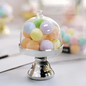 12-Pack Fillable Mini Pedestal Candy Container 4" Clear/Silver - Candy Treat Favor Boxes with Dome Lid