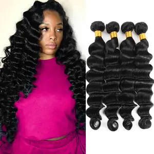 Ishow Loose Deep Wave Bundles Human Hair 3 bundles with Lace Closure Natural Color Quick Weave Hair Extensions for Sew In black extensions