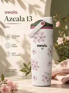 Owala Freesip Azalea 13 Insulated Water Bottle – Zalea Goft Master 30oz Leakproof Straw Bottle, BPA-Free, Beach & Outdoor Sports Bottle