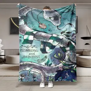 Soft Flannel Blanket, Watercolor Slytherin Snake Design, Perfect for Bedroom, Holiday Decor, All Seasons, Bed, Sofa, Office, Camping, Travel