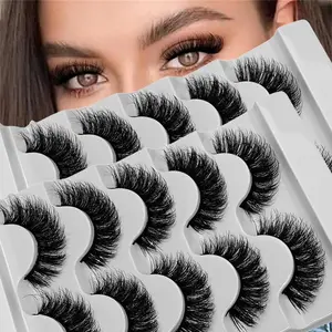 10Pairs/2Pack Thick Russian Curling Strip Lashes 3D Faux Mink Fluffy Messy False Eyelashes Reusable Lightweight Fake Lashes For Daily Wear Cosmetic