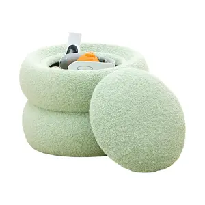 Storage Ottoman,Soft Teddy Velvet Upholstered Footrest,Mordern Round Footstool with Macaron Shape,Side Tabble and Plant Stands for Living Room,Hallway,Bedroom