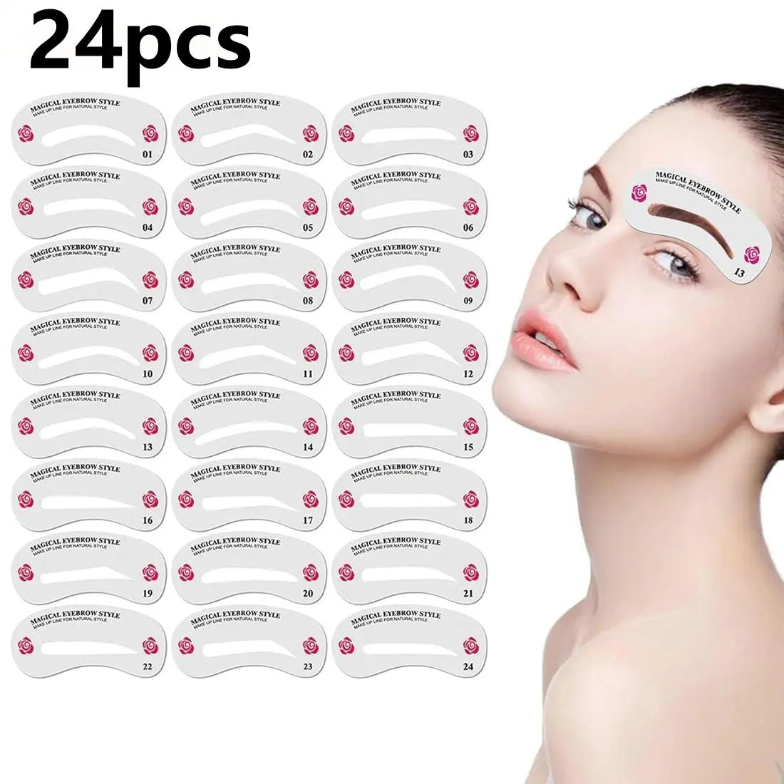 24pcs Eyebrow Stencil Kit – Reusable Brow Shaping Templates for Beginners, Quick Natural Brows at Home, Easy Makeup Tool Set