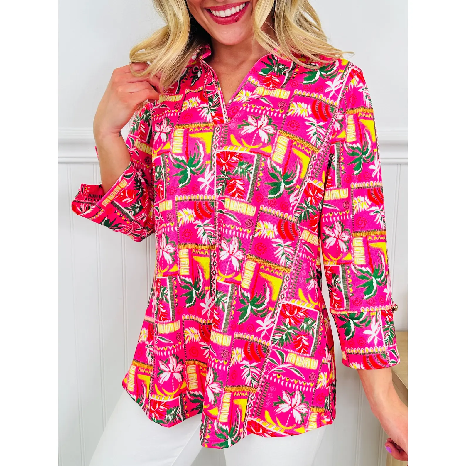 Bloom in Spring Top in Palm Print
