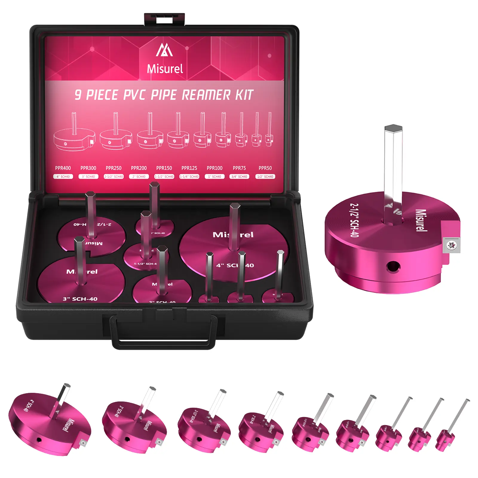 【DealsForYouDays】Misurel PVC Pipe Reamer Kit, Aluminum Alloy, PVC Pipe Fitting Reamer Plumbing Tools Kit, PVC Socket Saver for SCH 40, Contains 3/4", 1", 3/2", 2", 3", 4'', for Water Lines, Drain Lines, Vent Lines Home Maintenance Kit