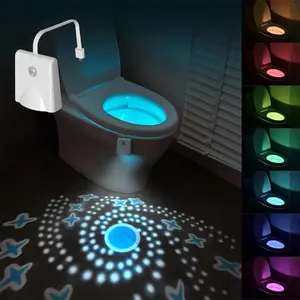 Colorful Motion Sensor Toilet Night Light, 7 Colors Light and Floor Projection Light, 2 Color Changing Modes, Night Sensor Mode, USB Rechargeable Lamp Suitable for Bedroom, Bathroom, Night Waking and emergency lighting