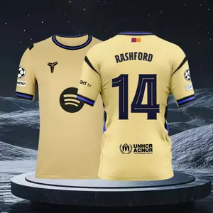 25 26 Away Kit Yellow 14# Marcus Rashford Short Sleeve Soccer Jersey Fans Version