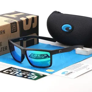 Costa Del Mar 5800 Sunglasses with Blue Lenses and Black Frame, Includes Case