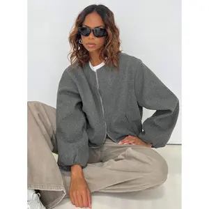 Karletta Cropped Bomber Jacket Grey