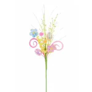 "19" Easter Egg Floral Pick with Pompoms & Coils – Assorted Pastel Colors