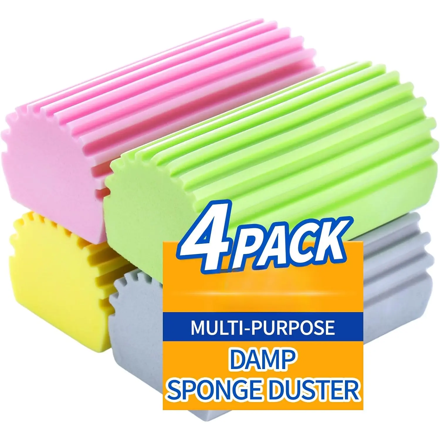 Damp Clean Duster Sponge,4pack Magic Sponge Eraser, Damp Dusting Sponge Household Cleaning for Blinds, Glass, Baseboards,Radiators,Window Track Grooves(Multi Color)