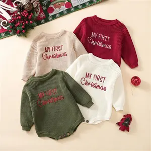 REDWOON My First Christmas Baby Outfit Girl Boy Christmas Sweater Bubble Romper Long Sleeve Jumpsuit Fall Winter Outfit