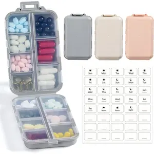 3-Pack 14-Grid Pill Organizer Box with Labels, Travel Medicine Holder Dispenser Kit, Pocket Daily Storage Container for Fish Oil & Vitamins, Khaki/Pink/Grey Home Organizer