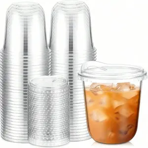 20-Pack Plastic Cups with Direct-Drink Lids – Disposable Coffee & Protein Shake Cups, Round Base No Handles, Portable for Birthdays, Weddings, Parties, Ice Coffee To Go Cup, New Arrivals, Essential for Girls' Party, Summer Vibes, Outdoor Fun