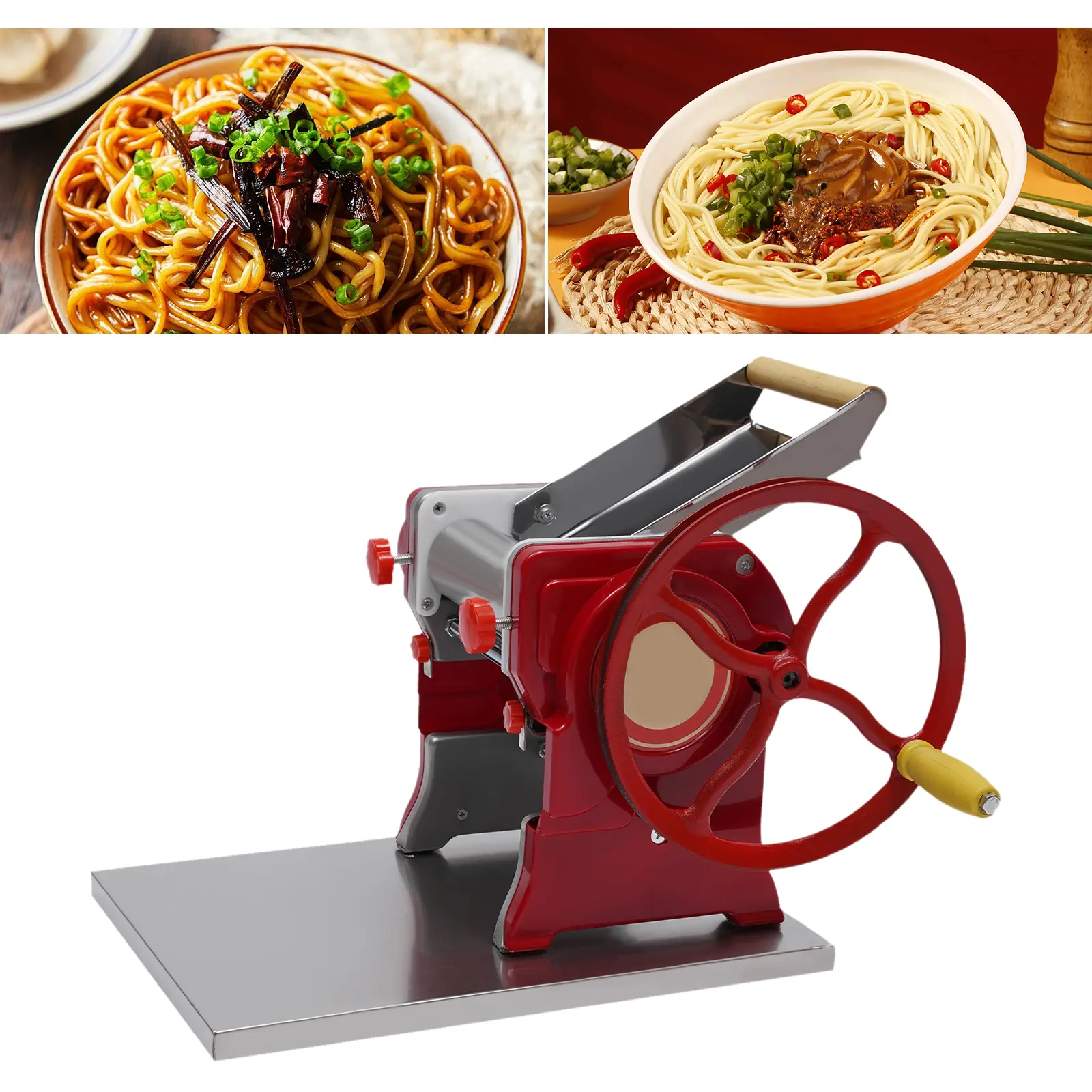 Sturdy Stainless Steel Manual Noodle Maker, ABS Reusable Foldable Kitchen Utensil with 0.5-5mm Customizable Thickness & Versatile Cuts, Replaceable Cutter Heads, 14.9*11in Compact Size, Effortless Operation, Easy Clean (Home Use for 5-10 People), Pasta