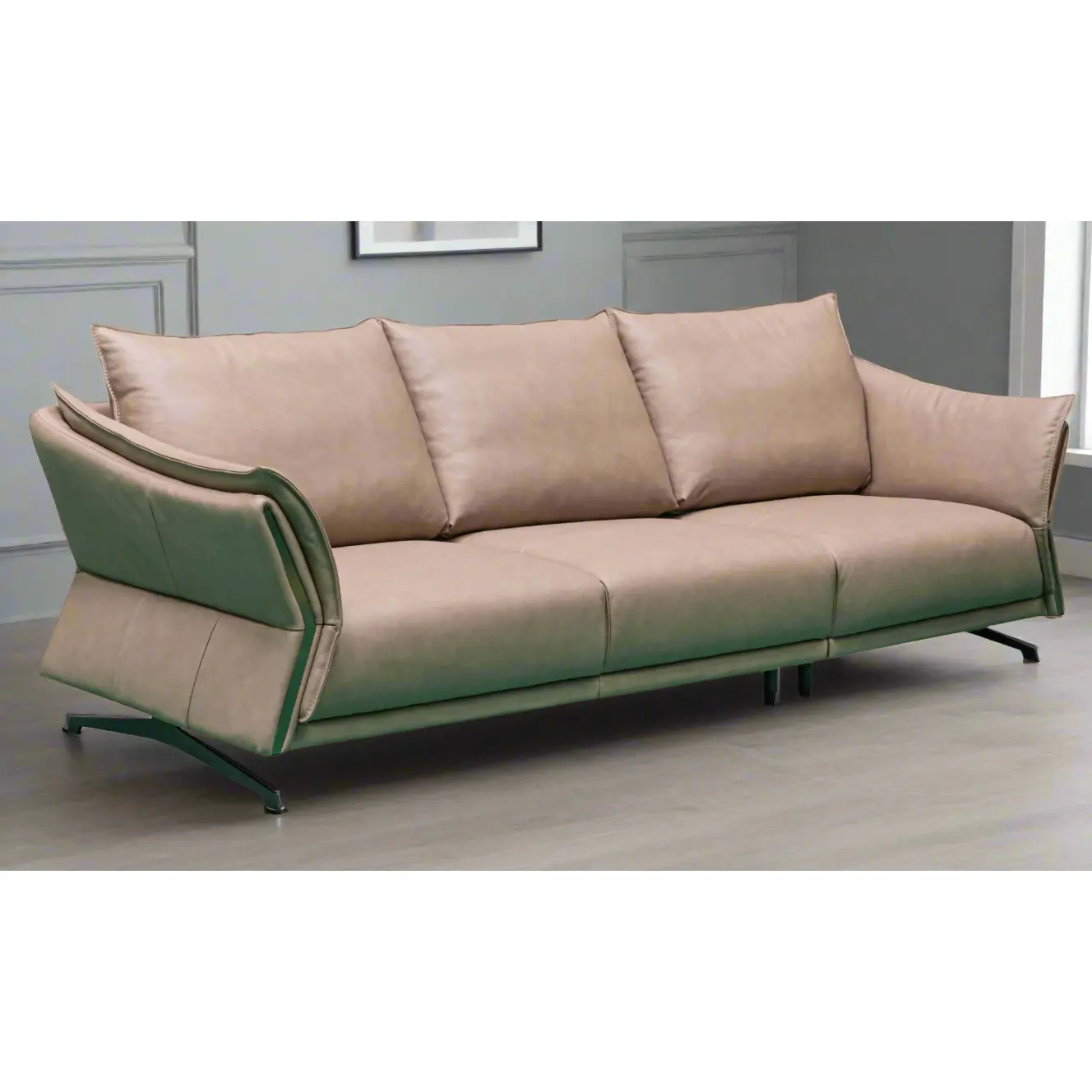 Klaussner Giada 3-Seater Genuine Leather Deep Seat Sofa, Modern Upholstered Sofa with Attached Back Cushion, Brown Indoor Furniture