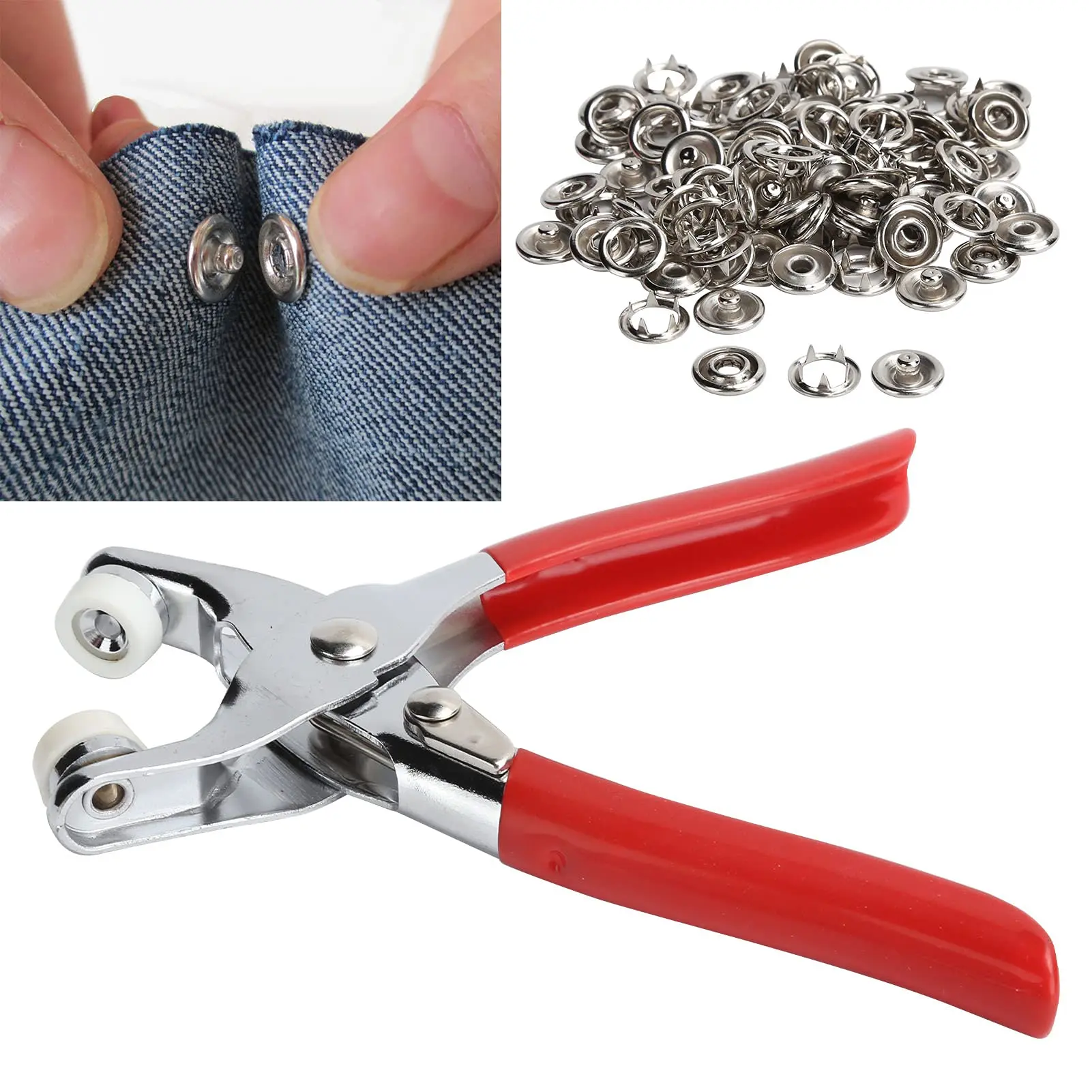 100 Sets Metal Snaps Buttons, Five Claw Buckle Installation Plier Tool Set, Snap Fastener Plier Tool, Metal Prong Snaps Buttons for Clothing Leather Crafting Sewing