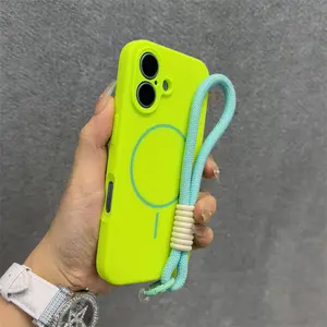 New Silicone Magnetic iPhone 17/16/15/14/13/12 Case, Fluorescent Green Skin-Like Texture, Shock-Resistant Protective Case for iPhone 16/15/14 Plus