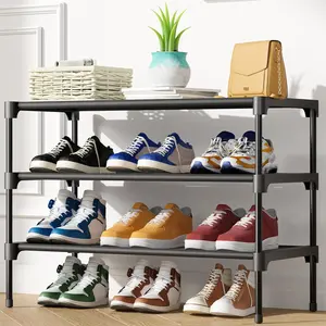 3-Tier Stackable Non-Woven Vertical Shoe Storage Rack with Metal Frame, 27.5" Wide Tool-Free Shoe Organizer for Closet, Entryway