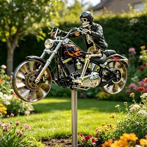 Metal Motorcycle Wind Spinner Skeleton, Outdoor Garden Decorative Windmill, Courtyard and Garden Ornament, Metal Bike Wind Sculpture, Garden Sculptures