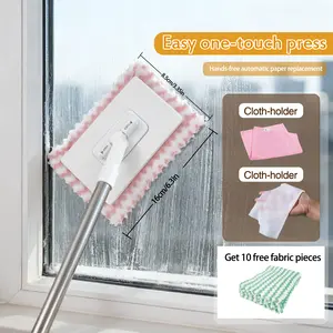 Mini glass and wall cleaning tool, 360° flexible design, with cloth clip, hands-free mop, value pack, including 10 cloths, compatible with 99% of towels and face towels - perfect for cleaning glass, walls and corners that ordinary mops can't reach