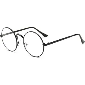 Retro Round Glasses Blue Light Glasses Clear Lens Non-Prescription for Men Women Metal Frame