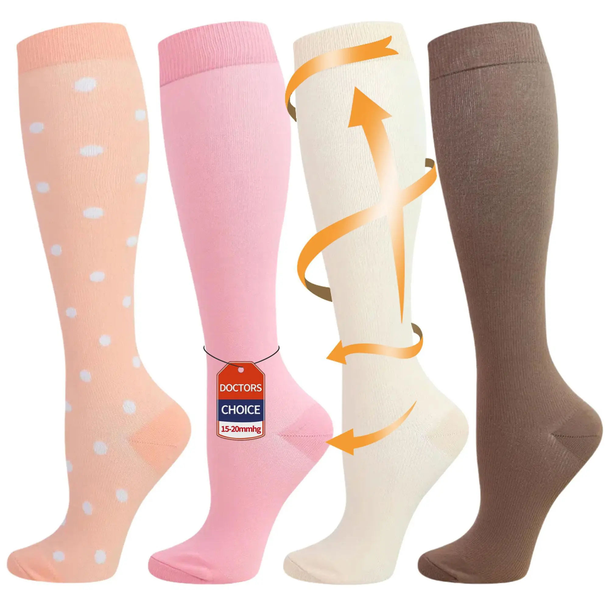 ISUNIE 4 Pairs Printed Compression Socks - Polka Dot Knee High Socks, Graduated Compression & Moisture-Wicking, Unisex Walking Running All Seasons,Mid-Year Limited-Time Deal