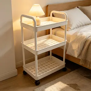 3-layer wheeled storage rack cart! Hollow out drainage layer board+thickened PP material, strong load-bearing capacity, smooth and non jamming pushing, easy to shuttle through various spaces Bedroom Storage Organizer
