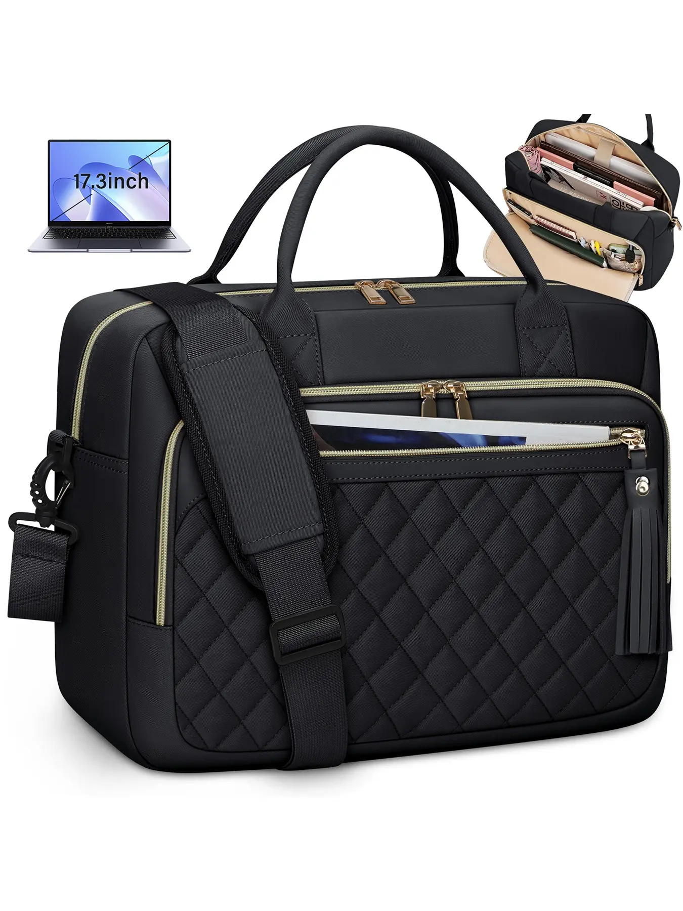 Women Waterproof Laptop Briefcase Bag, Large Capacity Crossbody Shoulder Bag, Business Office Travel School Use, 17.3 Inch Computer Case, Travel Essentials