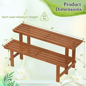 COSTWAY - 2-Tier Wood Plant Stand Ladder Plant Shelf for Indoor Outdoor