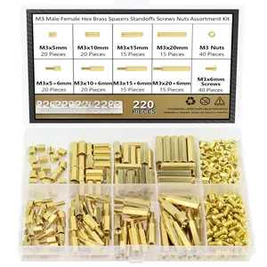 220 count M3 Male Female Hex Brass Standoffs Spacers Screws Nuts Kit,  Brass Standoffs  Kit for PCB Motherboard