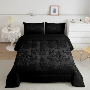 Jacquard Bedding Set,Black Damask Comforter Set,Room Decor Abstract Comforter,Black Super Soft All Season Duvet Set for Boys Girls Teens, Comfy Bed Sets, Breathable Duvet Set