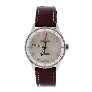 Pre-owned Breitling Navitimer Quartz Watch Stainless Steel and Alligator with Diamond Markers and Mother of Pearl 32 by Rebag