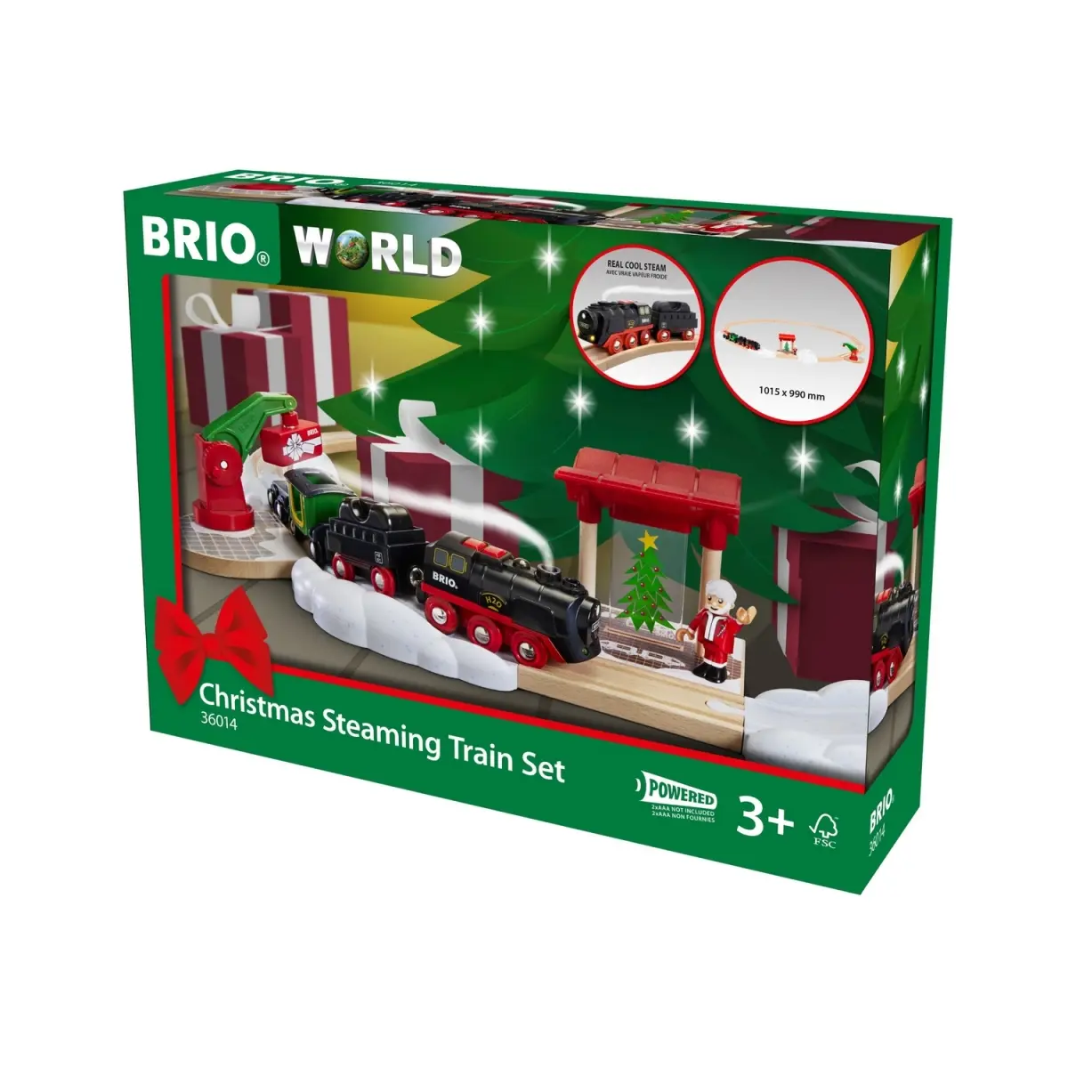 Ravensburger Brio Christmas Steaming Train Set (63601400) - Unisex Festive Decoration, Plastic with Wood Parts, Dry Battery-Powered, Realistic Steam Effects, Anti-Scalding, LED Lights, 27 Pieces, 1 North Pole Sign, 14.37x10.63x3.54in