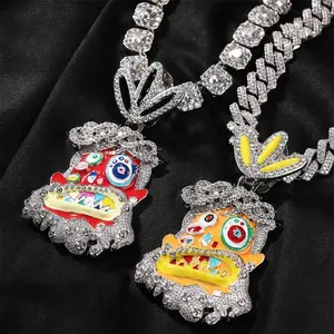 2026 18K Gold Vacuum Plated Copper Cartoon Avatar Pendant Necklace - 5A+ Sri Lanka Zircon, Miami-Italy-Mexico Micro-Inspired, Unisex Luxury Jewelry for Daily/Casual Wear, Perfect Chicano Hip Hop Gift