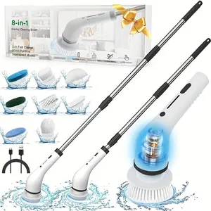 Electric Spin Scrubber, Cordless Shower Scrubber with 8 Scrub Brush, 2 Speed with Adjustable Extension Handle,  Power Scrubber for Bathroom Bathtub Tile Floor