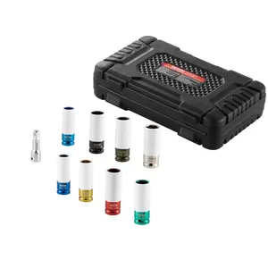 VEVOR Lug Nut Impact Socket Set, 1/2 inch Drive Metric and SAE 6-Point Deep Socket Set, 8 Total Lug Nut Sizes, CR-MO Steel Wheel Socket Set with Storage Case and Extension Bar, for Auto Repair