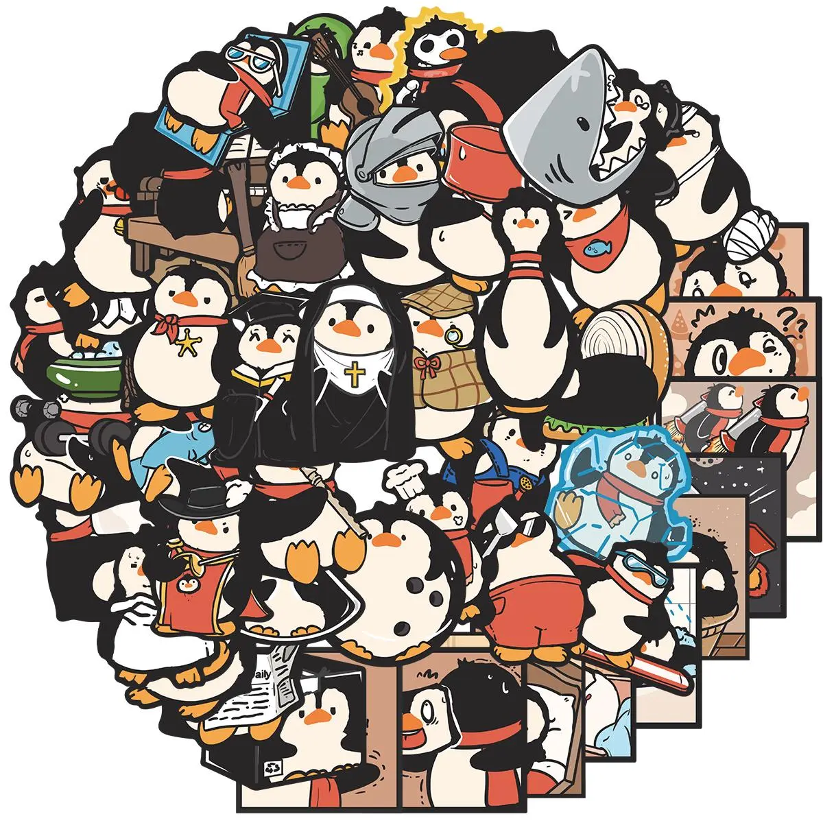 Penguin Pattern Sticker, 50pcs/set Cute Vinyl Waterproof Sticker, Decorative Sticker for Water Bottle Laptop Guitar Phone Skateboard, Ornaments