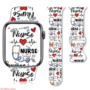 Nurse Printed Silicone Watch Band, Butterfly Buckle Strap, Career Themed Accessory Compatible with Apple Watch S10 And S11 for Daily Work And Casual Wear (Strap Only)