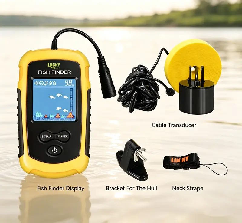 Portable Handheld Wired Fish Depth Finder with Display & Fish Alarm, Sonar Transducer for Lake, River & Sea, Ice, Kayak, Boat and Shore Fishing