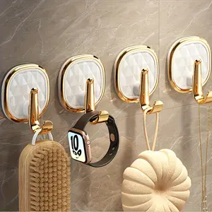 Bohemian Style Wall Hooks with Diamond Pattern, Rust-Resistant Plastic Adhesive Hooks, No Drilling Needed, Bathroom Organizing Accessories Kitchen Decor