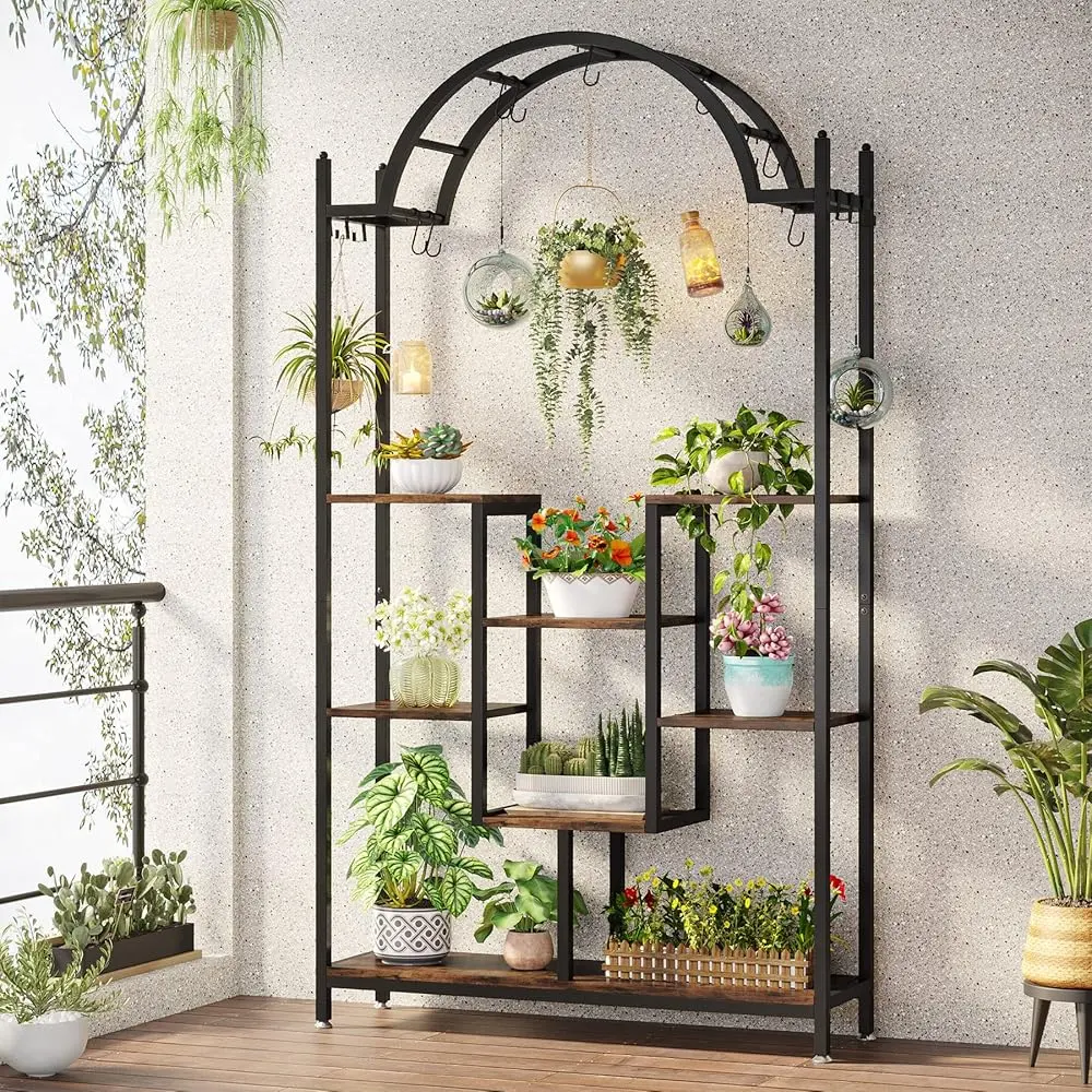 Tribesigns 5-Tier Arched Metal Plant Stand for Indoor Spaces with Hanging Hooks, Perfect for Displaying Large Bonsai and Flowers Tribesigns 5-Tier Arched Metal Plant Stand for Indoor Spaces with Hanging Hooks, Perfect for Displaying Large Bonsai and Flowers