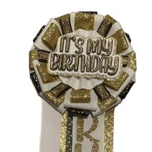 Birthday Pin - Gold and White Glitter Design with "It's My Birthday" Text for Celebrations