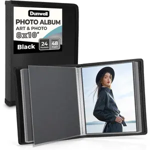 Photo Album 8x10 (Black) with Black Mounting Paper, 8 x 10 Photo & Art Portfolio Presentation Book, 24 Clear Sleeves, 48 Pages, Professional Photography Book for Pictures Artwork