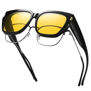 HAOLOTA Night Vision Glasses Fit Over Glasses Polarized Anti-Glare Yellow Lens HD Night Vision Yellow Tinted Lenses for Men & Women Unisex Wrap Around Sunglasses