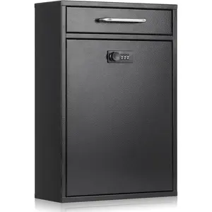 Wall Mount Mailboxes with Combination Lock, Locking Wall Mail Box for Outside, Hanging Secured Postbox Security Key Drop Box, XL Large 17.6H x 12.2L x 5.7W Inches, Black
